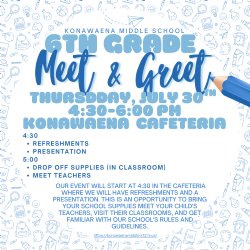Meet and Greet flyer with details in blue